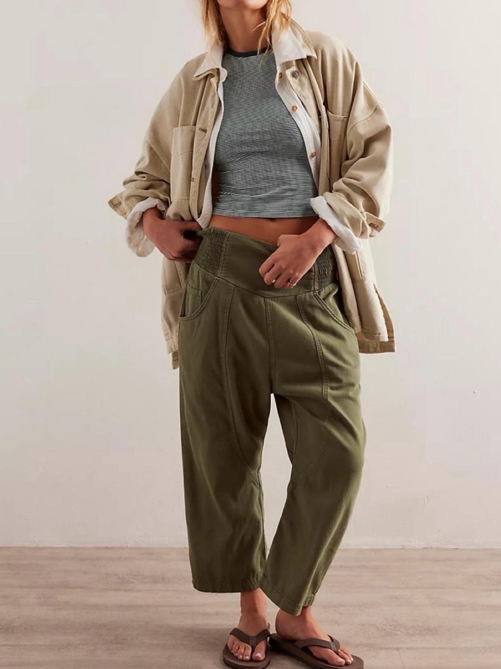 We The Free People Lunan Crop Harem Jeans Pants In Green Women's Size S